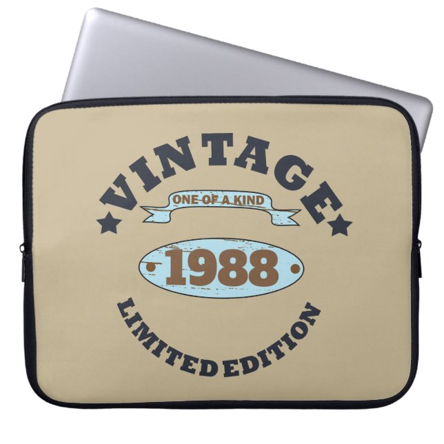 Personalised vintage birthday gift laptop sleeve (Front)