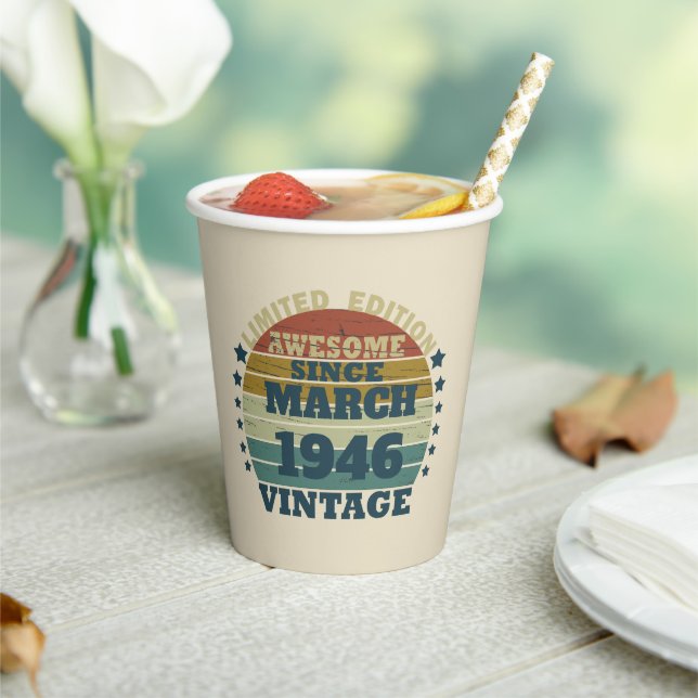 Personalised vintage birthday gift paper cups (Insitu)
