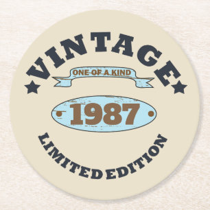 Personalised vintage birthday gift round paper coaster