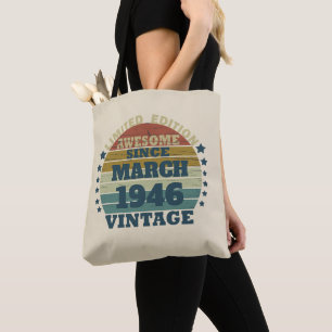 Personalised vintage birthday gift tote bag