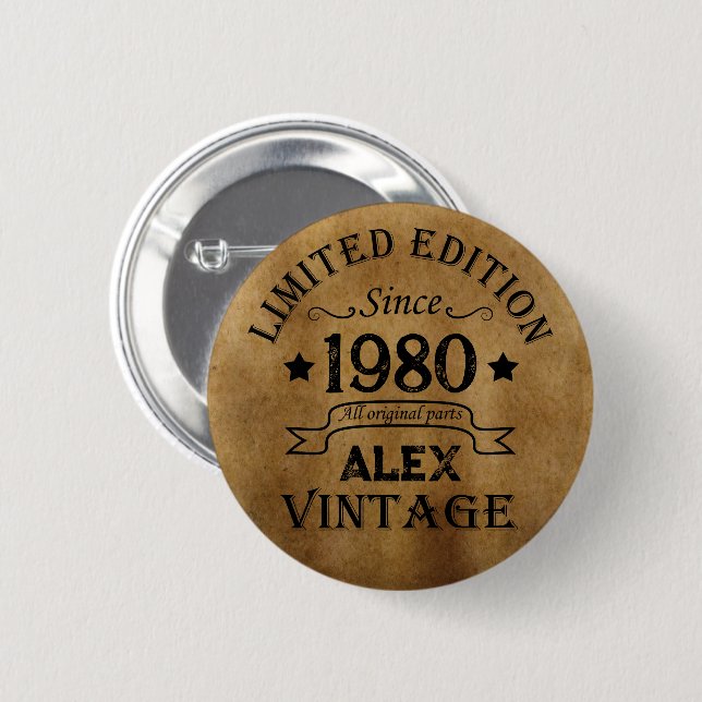 Personalised vintage birthday gifts 6 cm round badge (Front & Back)