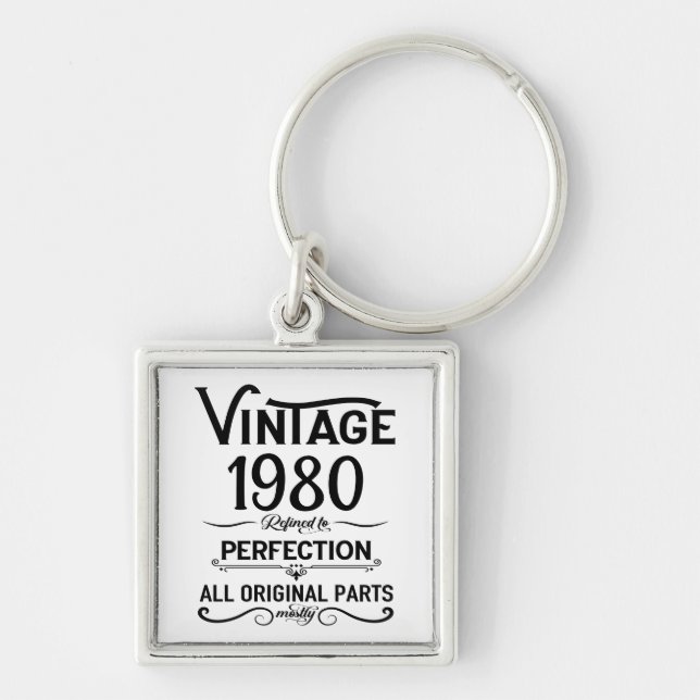 Personalised vintage birthday gifts black key ring (Front)
