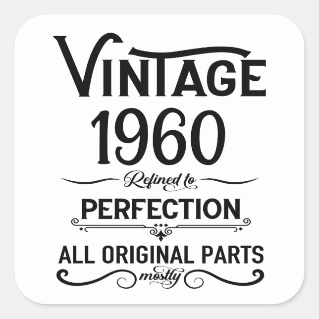 Personalised vintage birthday gifts black white square sticker (Front)