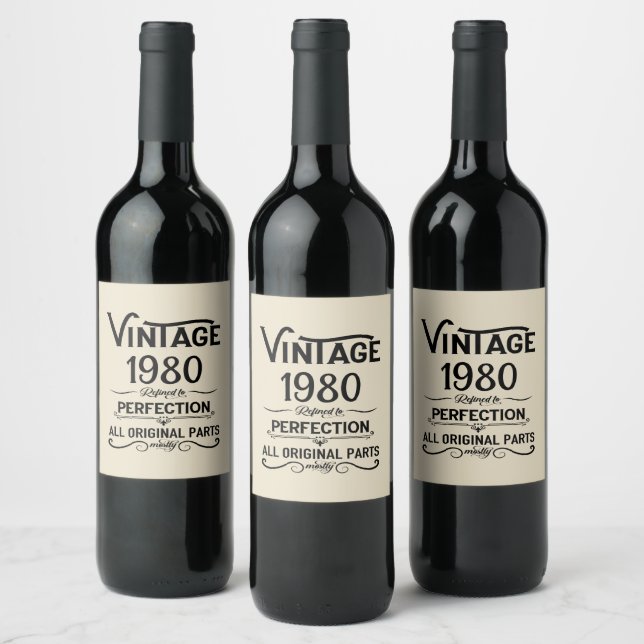 Personalised vintage birthday gifts black wine label (Bottles)