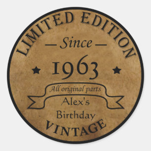 Personalised vintage birthday gifts classic round sticker