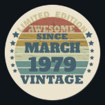 Personalised vintage birthday gifts classic round sticker<br><div class="desc">You can add some originality to your wardrobe collection with this vintage retro sunset graphic design with awesome typography font lettering, a great gift for men, women, husbands, wives, girlfriend, and a boyfriend who will love this one-of-a-kind artwork. The best and most fun holiday present for your happy birthday party....</div>