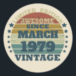 Personalised vintage birthday gifts classic round sticker<br><div class="desc">You can add some originality to your wardrobe collection with this vintage retro sunset graphic design with awesome typography font lettering, a great gift for men, women, husbands, wives, girlfriend, and a boyfriend who will love this one-of-a-kind artwork. The best and most fun holiday present for your happy birthday party....</div>