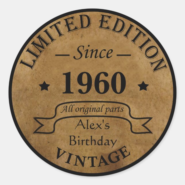 Personalised vintage birthday gifts classic round sticker (Front)
