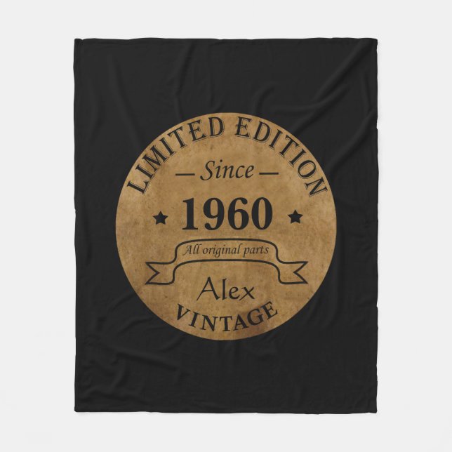 Personalised vintage birthday gifts fleece blanket (Front)