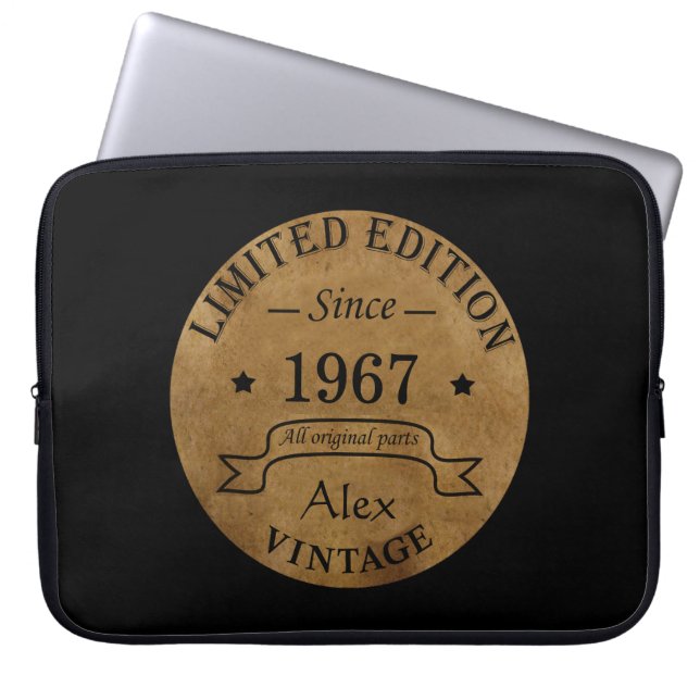 Personalised vintage birthday gifts laptop sleeve (Front)