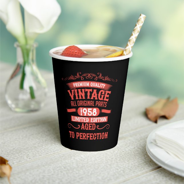 Personalised vintage birthday gifts red paper cups (Insitu)