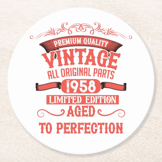 Personalised vintage birthday gifts red round paper coaster (Front)