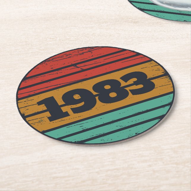 Personalised vintage birthday gifts round paper coaster (Angled)