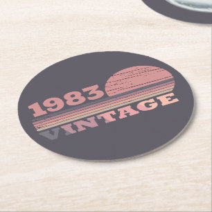 Personalised vintage birthday gifts round paper coaster