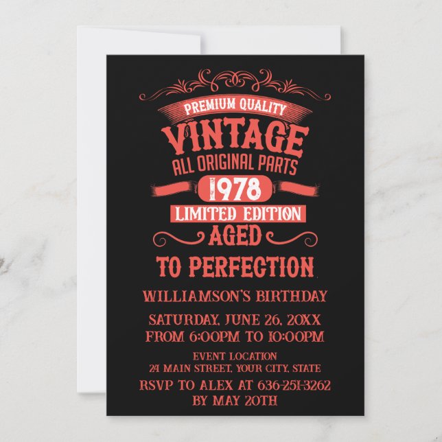 Personalised vintage birthday party invitation (Front)