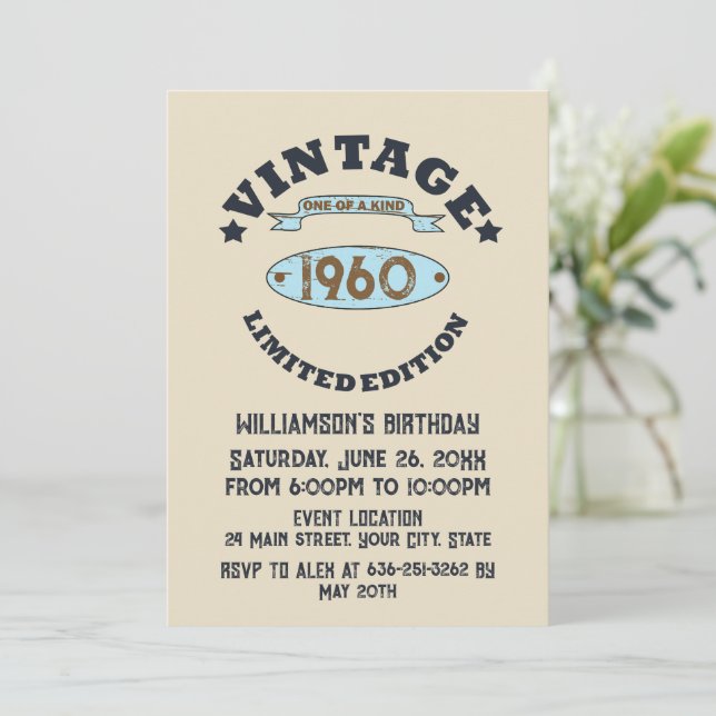 Personalised vintage birthday party invitation (Standing Front)