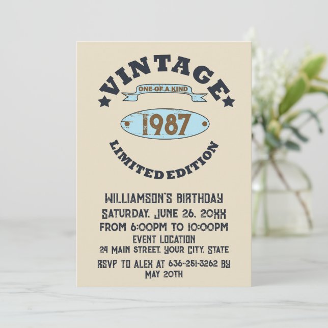 Personalised vintage birthday party invitation (Standing Front)