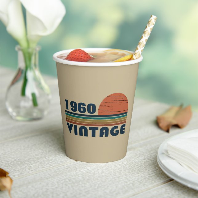 Personalised vintage birthday party paper cups (Insitu)