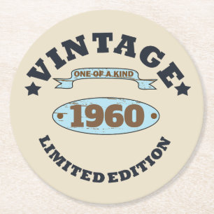 Personalised vintage birthday party round paper coaster