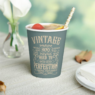Personalised vintage birthday party whiskey label paper cups
