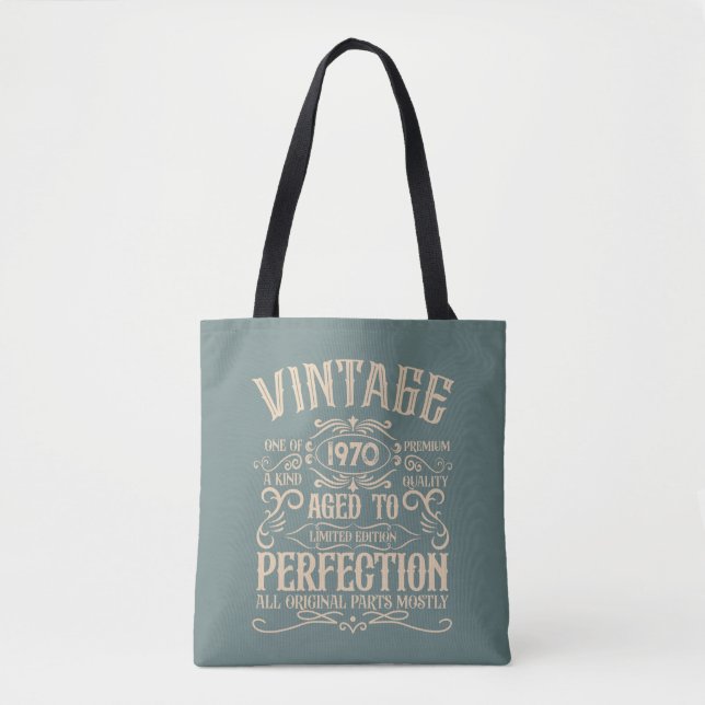 Personalised vintage birthday party whiskey label tote bag (Front)