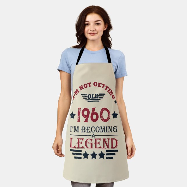 Personalised vintage birthday red blue apron (Worn)
