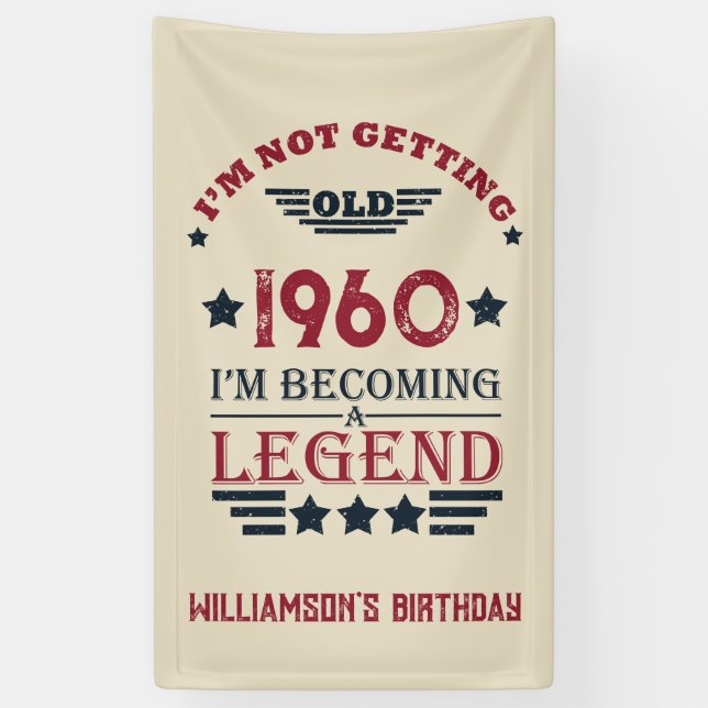 Personalised vintage birthday red blue banner (Vertical)