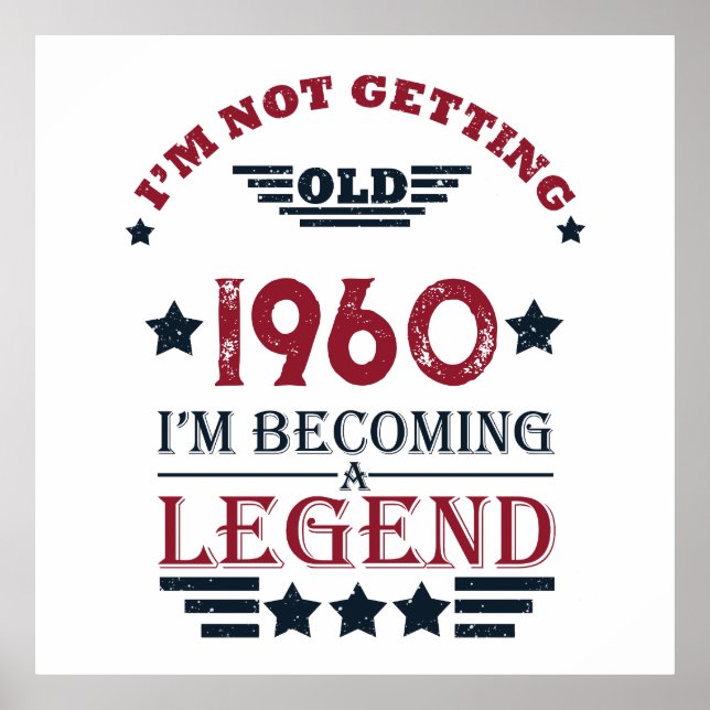 Personalised vintage birthday red blue poster (Front)