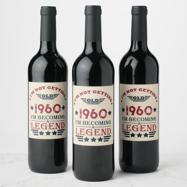 Personalised vintage birthday red blue wine label (Bottles)