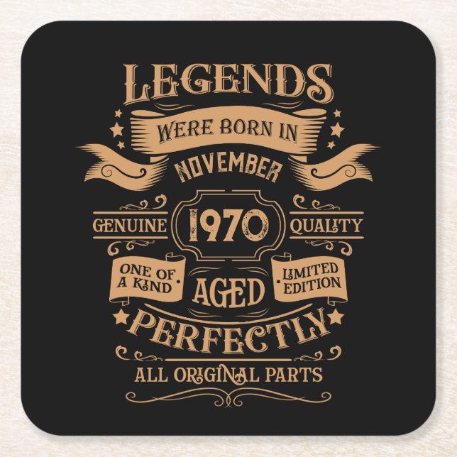Personalised vintage birthday whiskey label square paper coaster (Front)