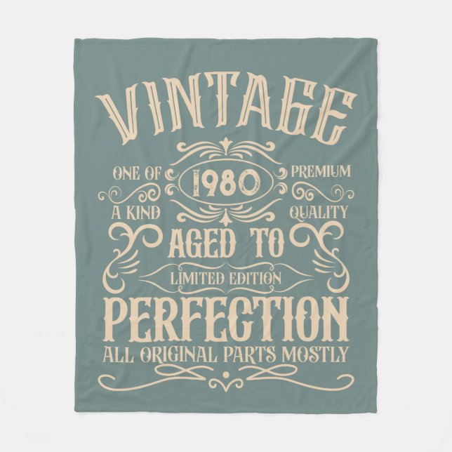 Personalised vintage birthday whiskey label themed fleece blanket (Front)
