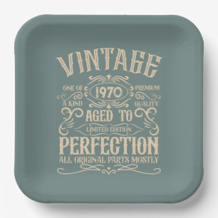 Personalised vintage birthday whiskey label themed paper plate