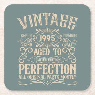 Personalised vintage birthday whiskey label themed square paper coaster