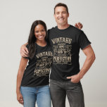 Personalised vintage birthday whiskey label themed T-Shirt<br><div class="desc">You can add some originality to your wardrobe collection with this vintage classic birthday graphic design with awesome typography font lettering. It is a great gift idea for men, women, husbands, wives, girlfriends, and boyfriends who will love this one-of-a-kind artwork. It is the best amazing and fun holiday present for...</div>