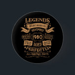 Personalised vintage birthday whiskey themed 6 cm round badge<br><div class="desc">You can add some originality to your wardrobe collection with this vintage classic birthday graphic design with awesome typography font lettering. It is a great gift idea for men, women, husbands, wives, girlfriends, and boyfriends who will love this one-of-a-kind artwork. It is the best amazing and fun holiday present for...</div>