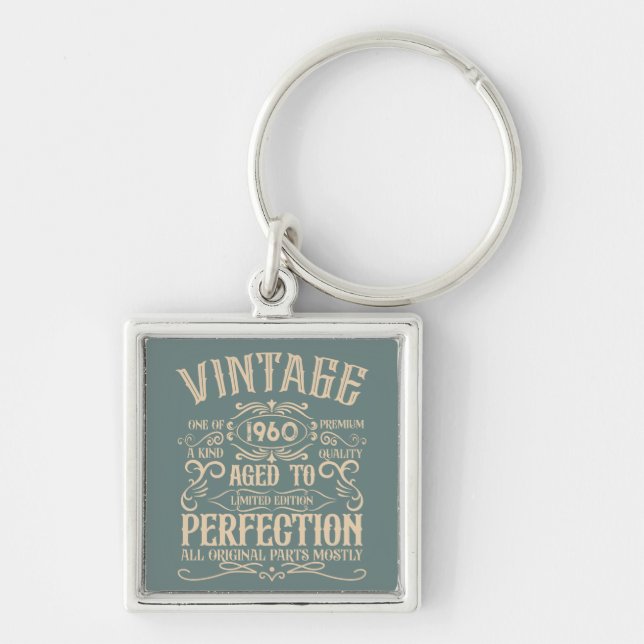 Personalised vintage birthday whiskey themed key ring (Front)