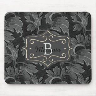 Personalised Vintage Black and White Leaf Pattern Mouse Mat