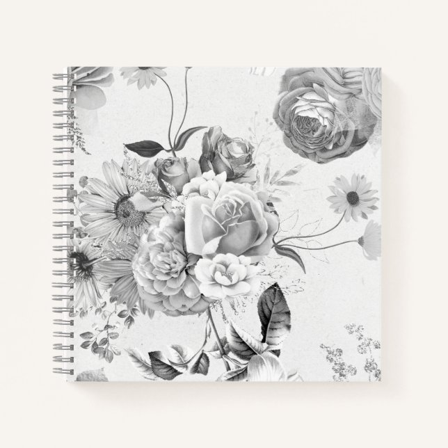 Personalised Vintage Black Floral Collage Notebook (Front)