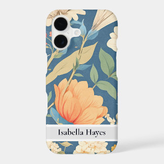 Personalised Vintage Blue Floral iPhone Case