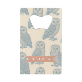 Personalised Vintage Blue Owl Woodland Cottagecore