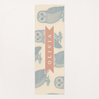 Personalised Vintage Blue Owl Woodland Cottagecore Yoga Mat