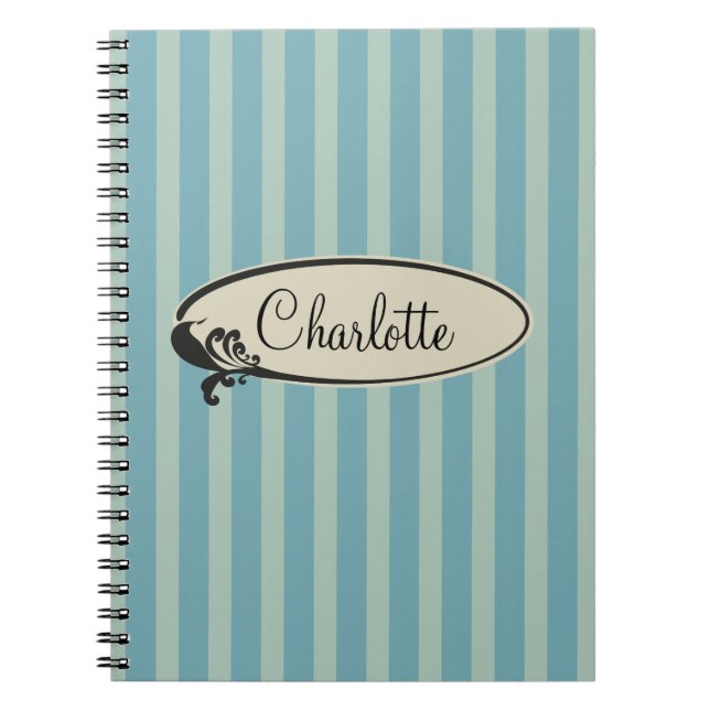 Personalised Vintage Blue Stripes Notebook (Front)