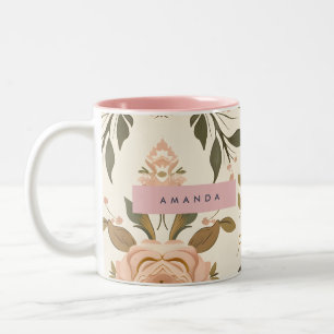 Personalised Vintage Blush Flower  Two-Tone Coffee Mug