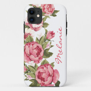 Personalised Vintage blush pink roses Peonies iPhone 11 Case