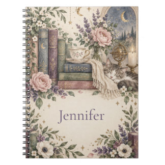 Personalised Vintage Bookish Floral Notebook