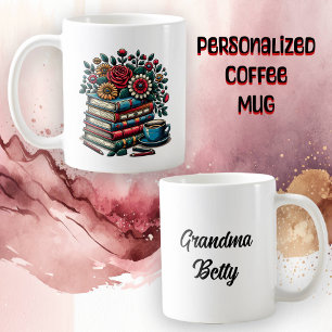 Personalised Vintage Books, Coffee and Flowers Mug