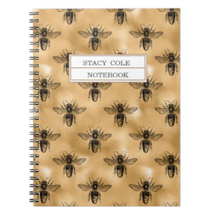 Personalised Vintage Brown & Black Honeycomb Bee Notebook