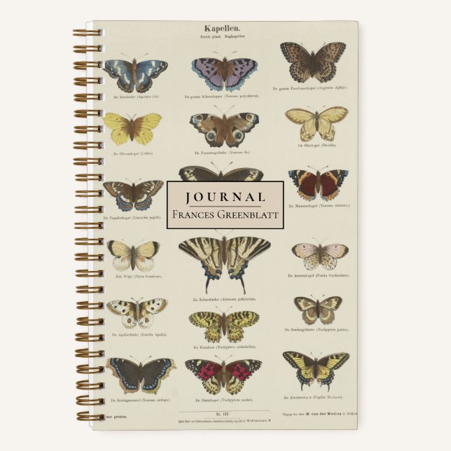 Personalised Vintage Butterflies Dotted Journal (Front)