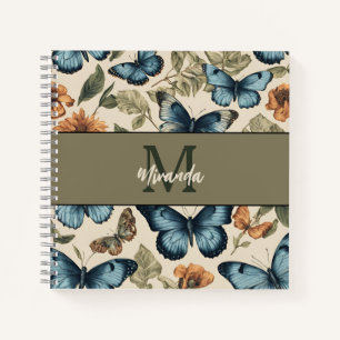 Personalised Vintage Butterfly Monogram Sketchbook Notebook
