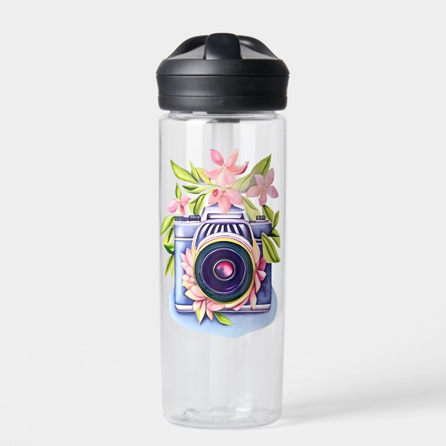 Personalised Vintage  Camera Floral Water Bottle (Front)
